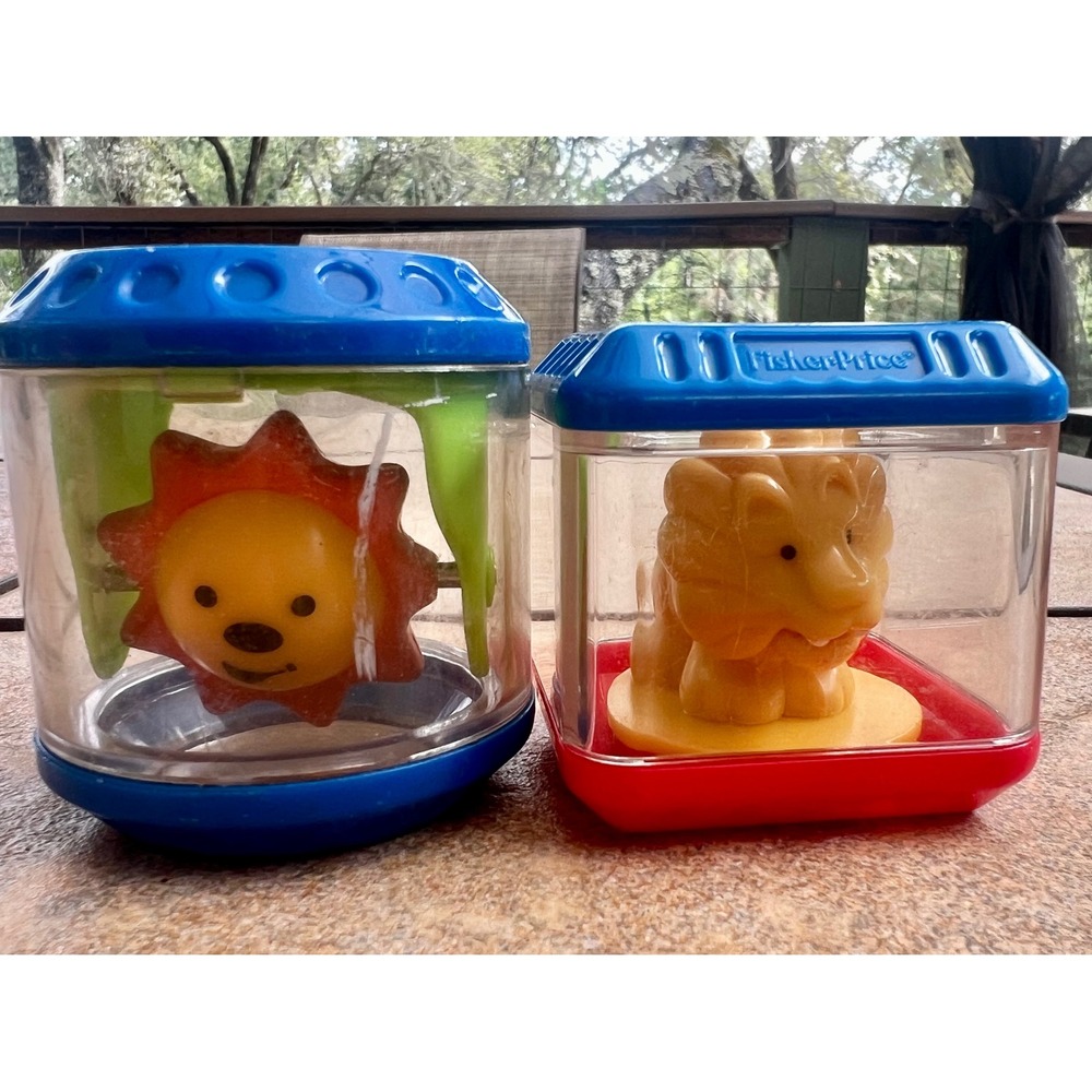 Fisher Price Peek-a-Boo Sensory Blocks Lion and Sun Spinning Toys Set of 2